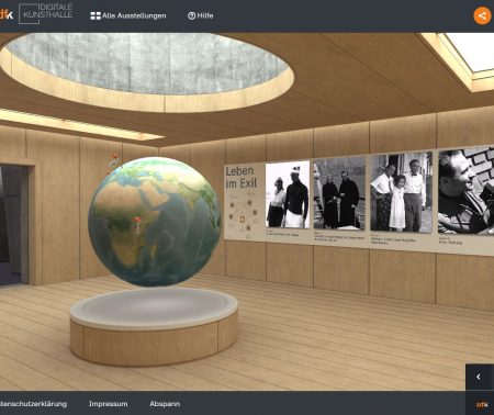 Screenshot des virtuellen Foyers der Ausstellung „Leben im Exil“ in der Digitalen Kunsthalle