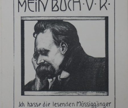 Exlibris von Valentin Rosenfeld mit einem Porträt des Philosophen Friedrich Nietzsche