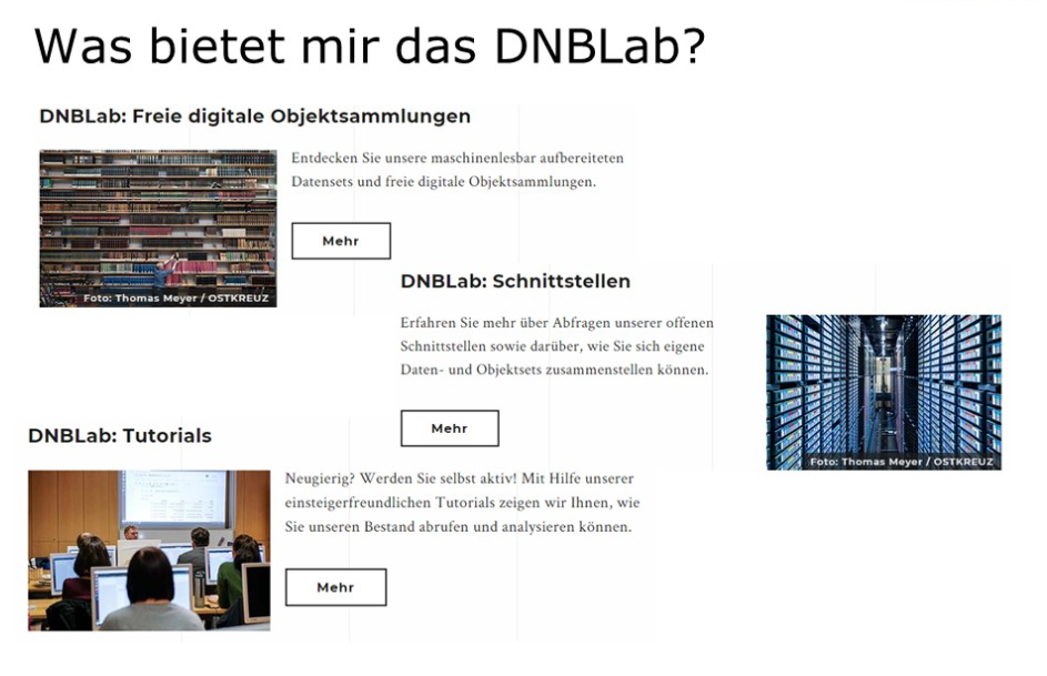 Präsentationsfolie aus dem Kurzvortrag zum DNBLab mit der Überschrift "Was bietet mir das DNB Lab"