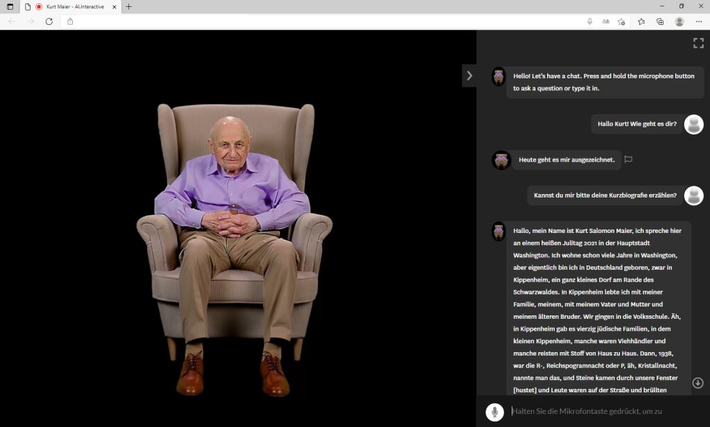 Webbrowseransicht des interaktiven 3D-Interviews des Zeitzeugen Kurt S. Maier.