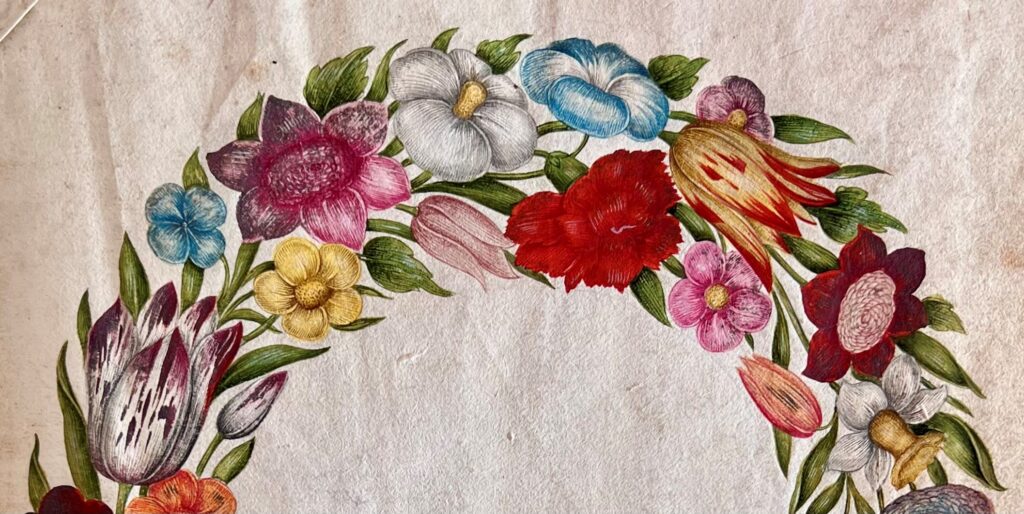 Teil des Blütenkranzes im Roten Florilegium