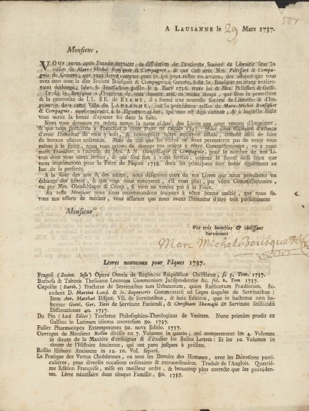 Gedrucktes Rundschreiben in Französisch mit eigenhändiger Unterschrift