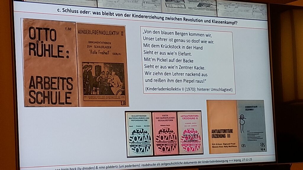 Bildschirmpräsentation mit Raubdrucken der Kinderladenbewegung