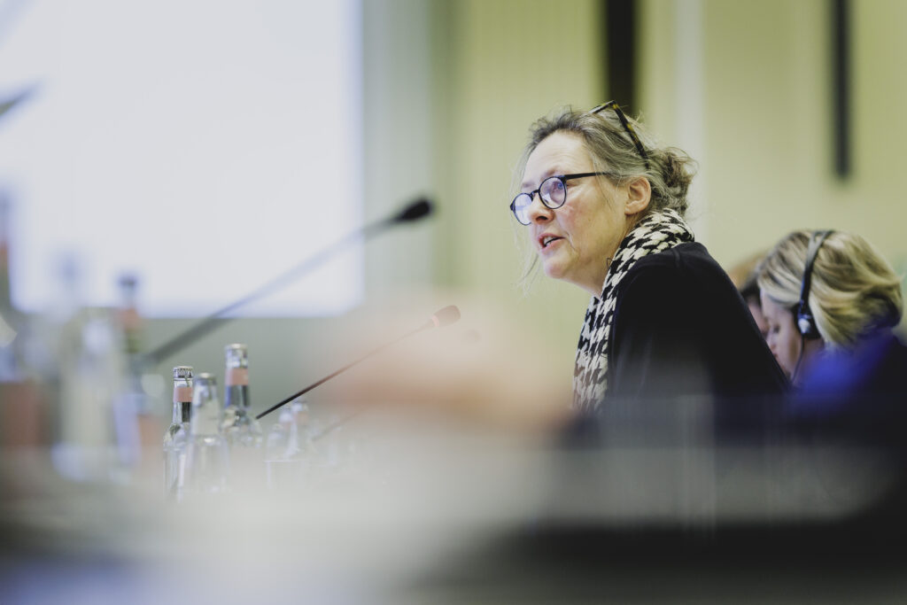 Zeigt Stephanie Jacobs, bei der 14. Sitzung des Deutsch-Koreanischen Konsultationsgremiums für Vereinigungsfragen.