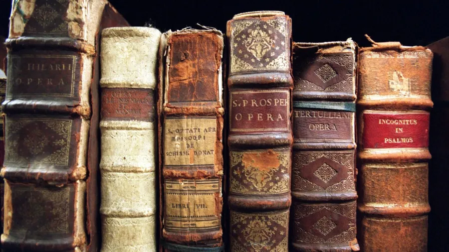 Buchrücken von 6 historisch alten Büchern.