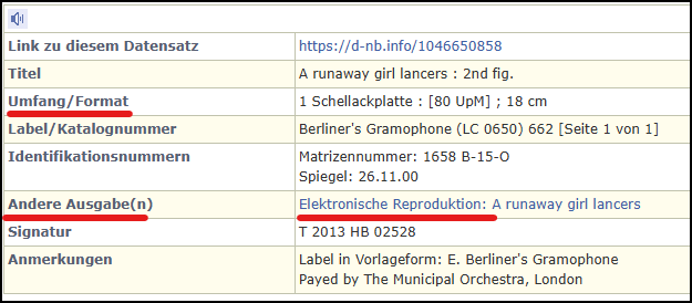 Screenshot eines Datensatzes aus dem Katalog der Deutschen Nationalbibliothek.