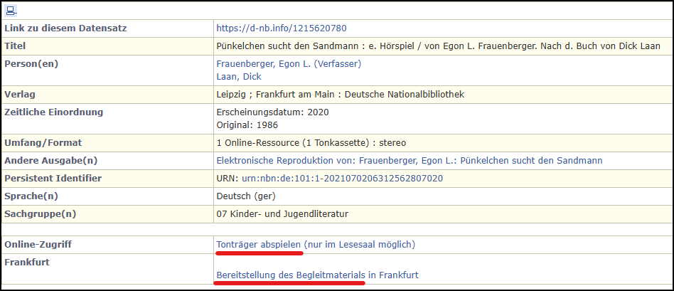 Screenshot eines Datensatzes aus dem Katalog der Deutschen Nationalbibliothek.