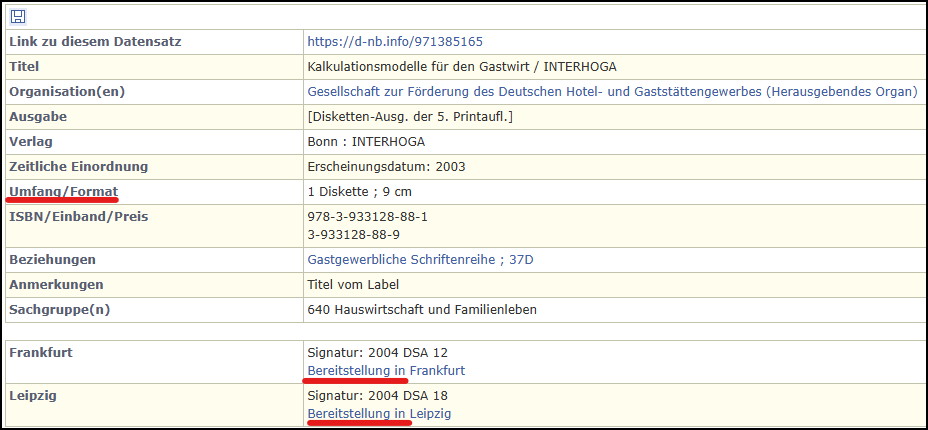 Screenshot eines Datensatzes aus dem Katalog der Deutschen Nationalbibliothek.