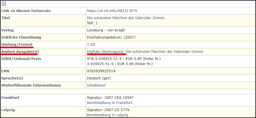 Screenshot eines Datensatzes aus dem Katalog der Deutschen Nationalbibliothek.