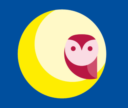 Banner zur "Leipziger Nacht der Ausbildung" (LNdA) mit dem Schriftzug "Wir sind dabei" und dem Logo der LNdA: einer roten Eule auf einem gelben Mond. Das Logo ist in Hell-,Dunkelblau, rot und gelb gehalten.