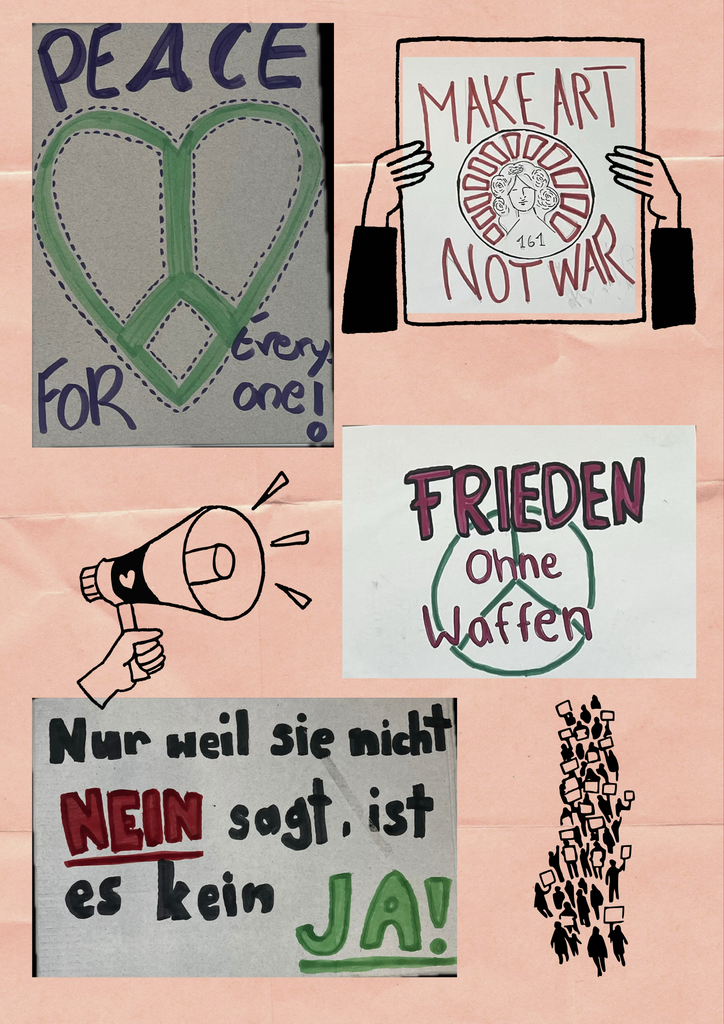 Viele Bunte Plakate mit Slogans. 