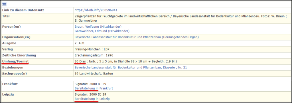 Screenshot eines Datensatzes aus dem Katalog der Deutschen Nationalbibliothek.