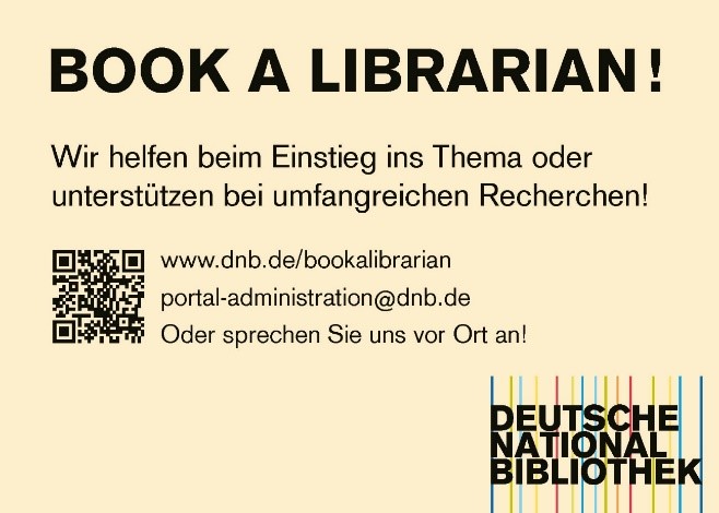 Postkarte mit Aufschrift "BOOK A LIBRARIAN!"
